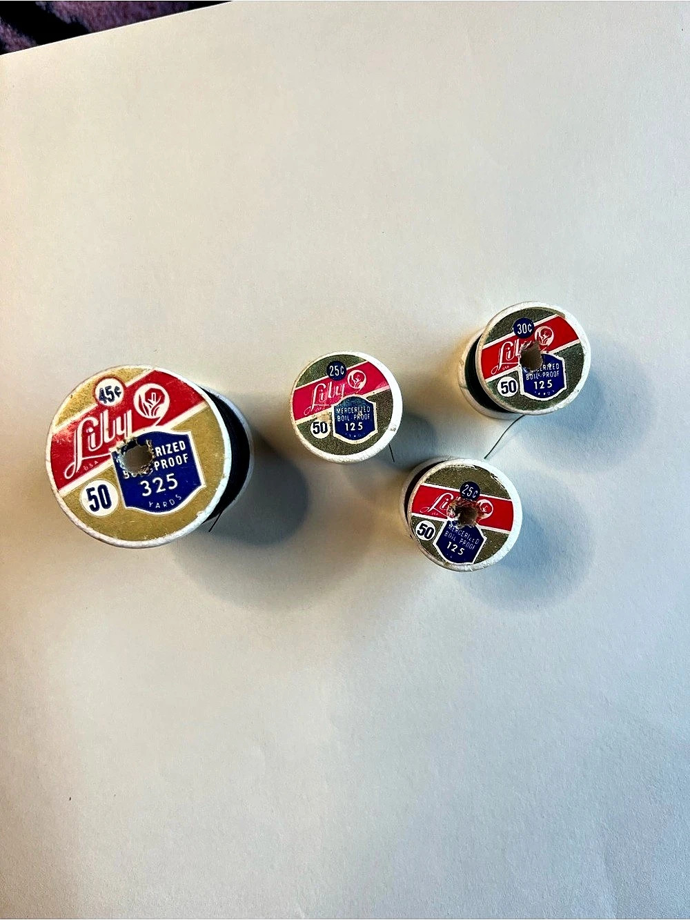 (4) Lily Vintage Thread Styrofoam Spools 1960s-1970s